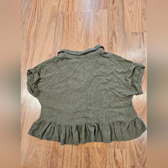 Soul Cake Cropped Olive Green Ruffled Cottagecore Button Up Y2K 90s Fairycore - Picture 12 of 15